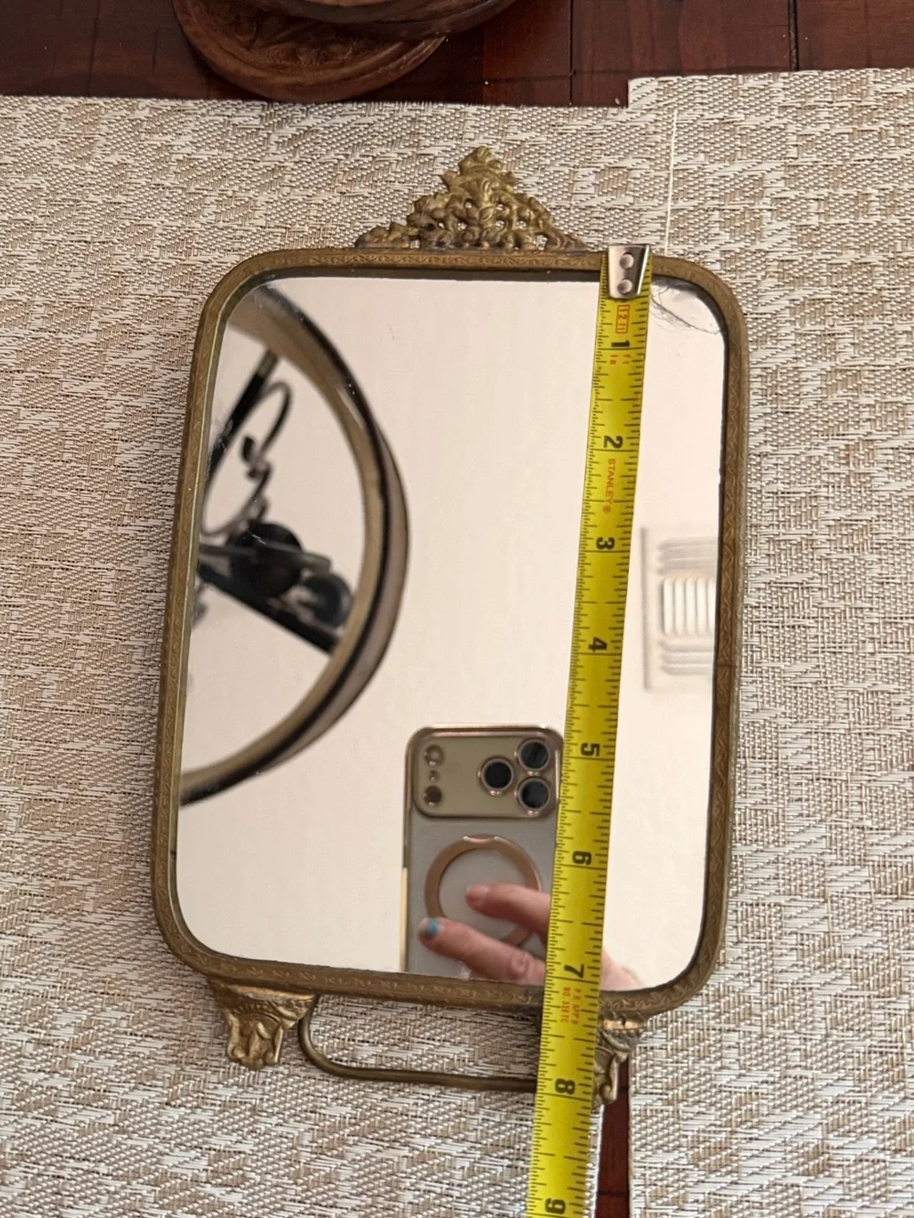 Vintage brass mirror on stand